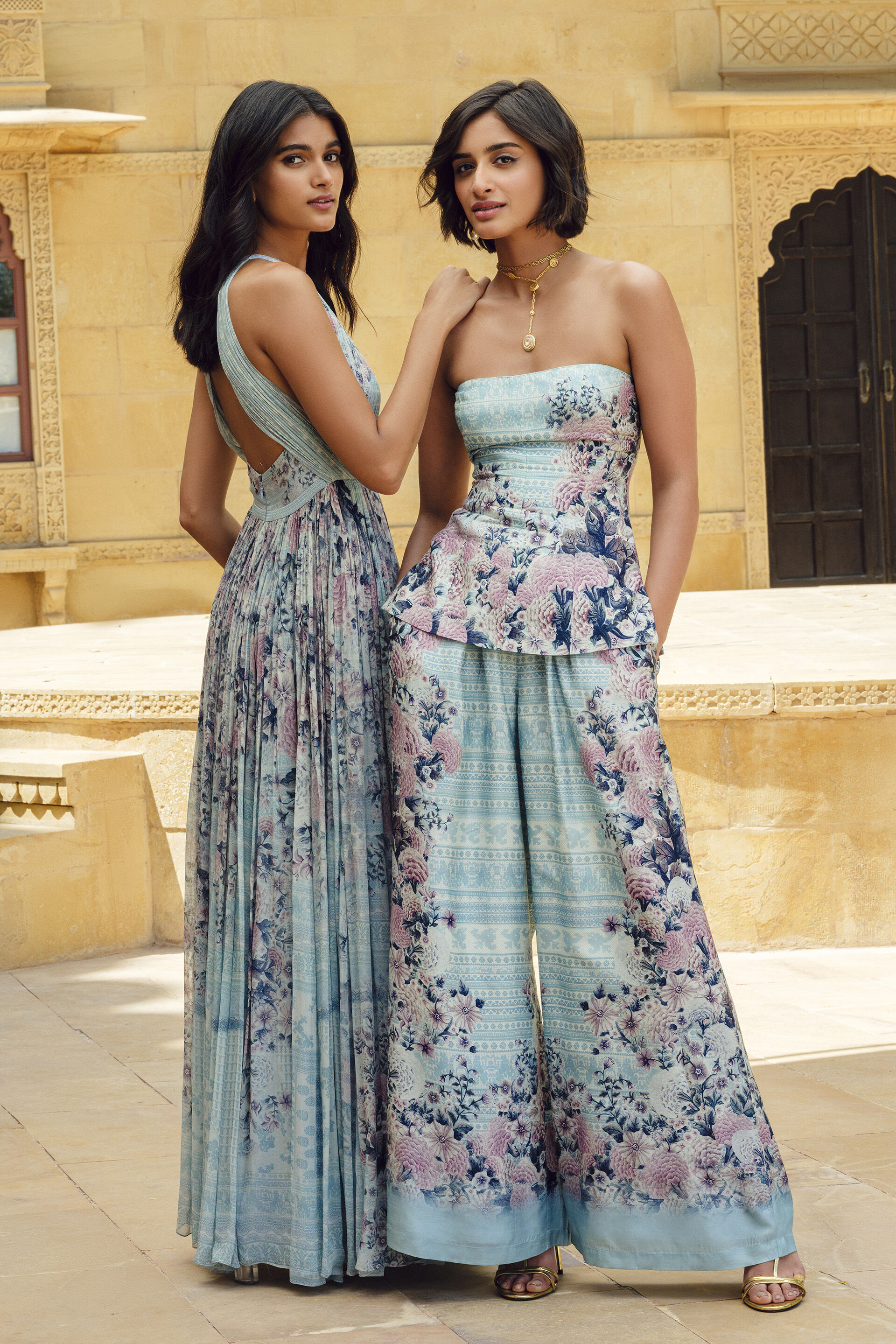 Damson Silk Palazzo Set - Powder Blue, Blue, image 3